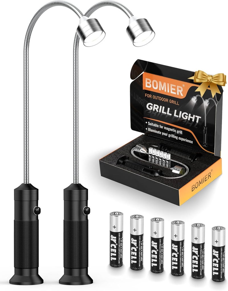 BOMIER Magnetic Grill Lights for Outdoor BBQ, 2 Pack Smoker Accessories, Grilling Gifts for Men Him, Flexible Gooseneck Weather Resistant, Cooking Gadgets for Grill Master Barbecue Enthusiasts - Image 1